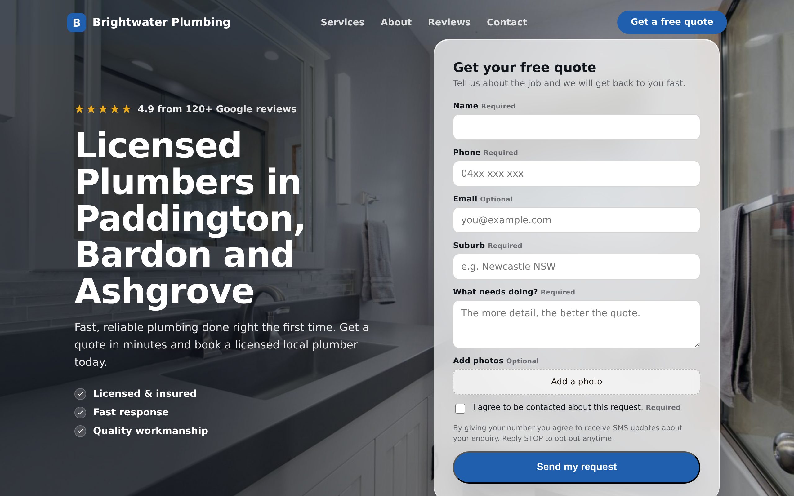 Brightwater Plumbing - a site built with BookingSprint