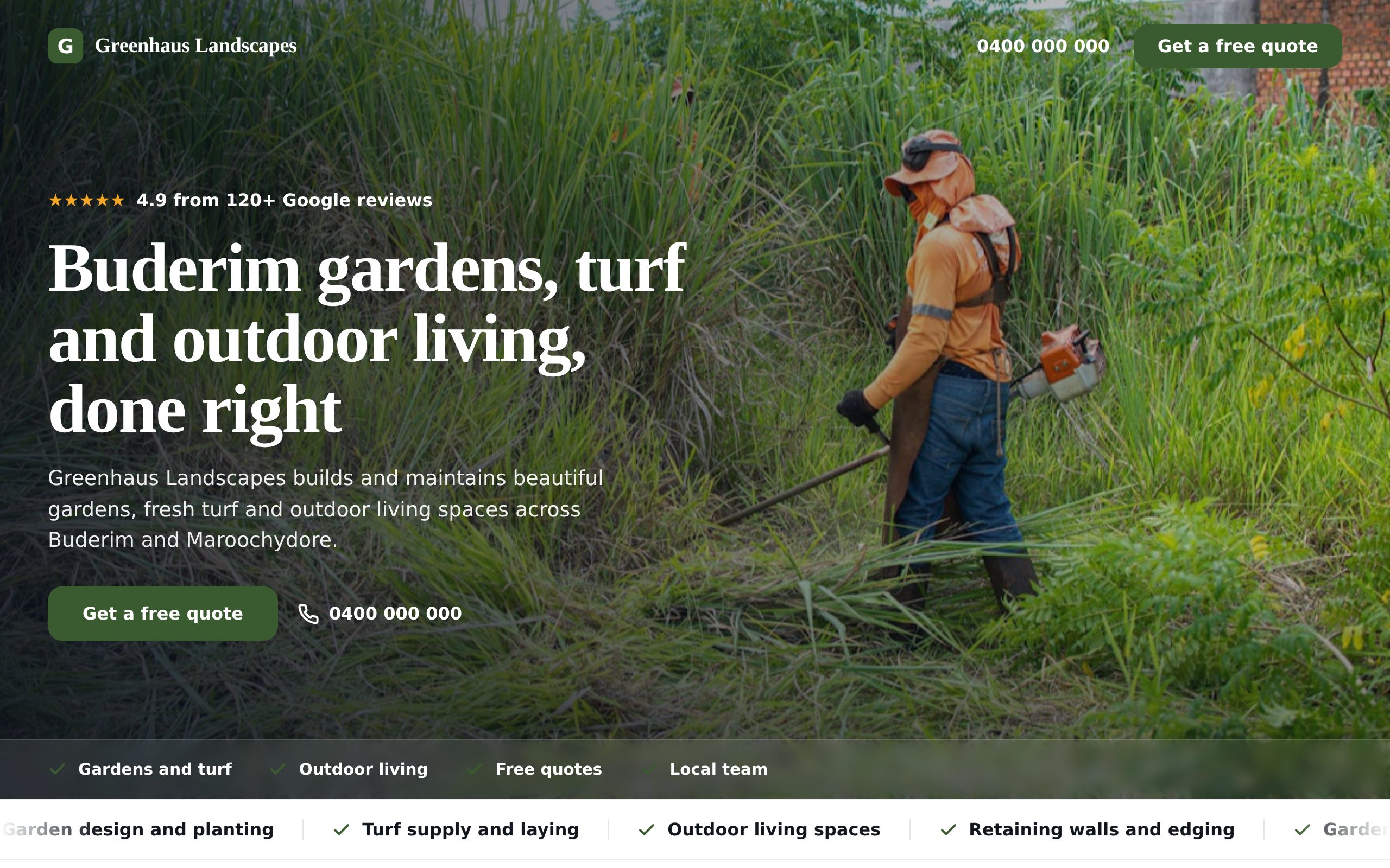 Greenhaus Landscapes - a site built with BookingSprint