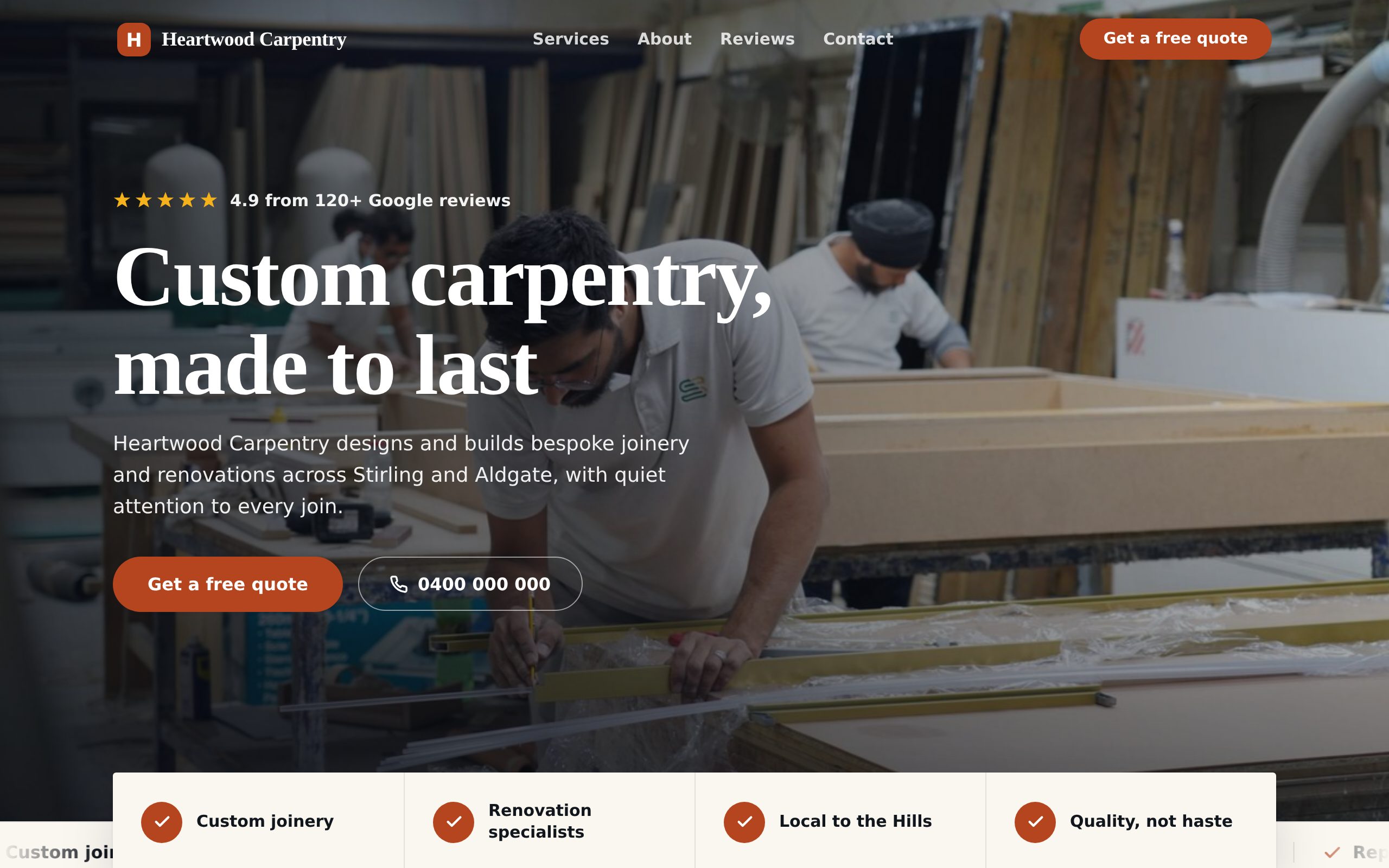Heartwood Carpentry - a site built with BookingSprint