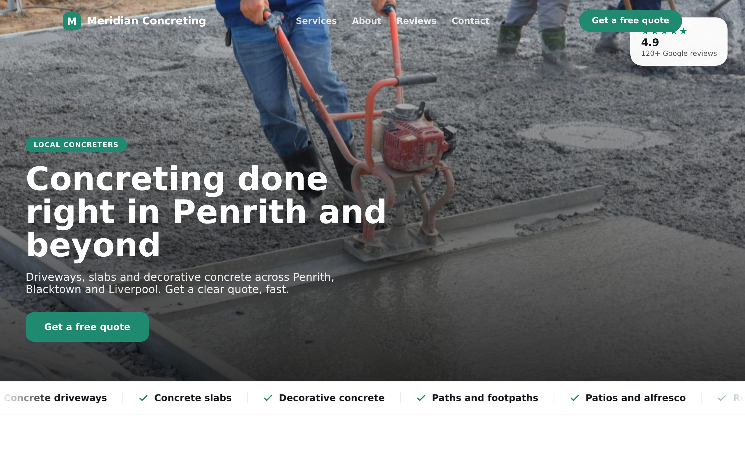 Meridian Concreting - a site built with BookingSprint