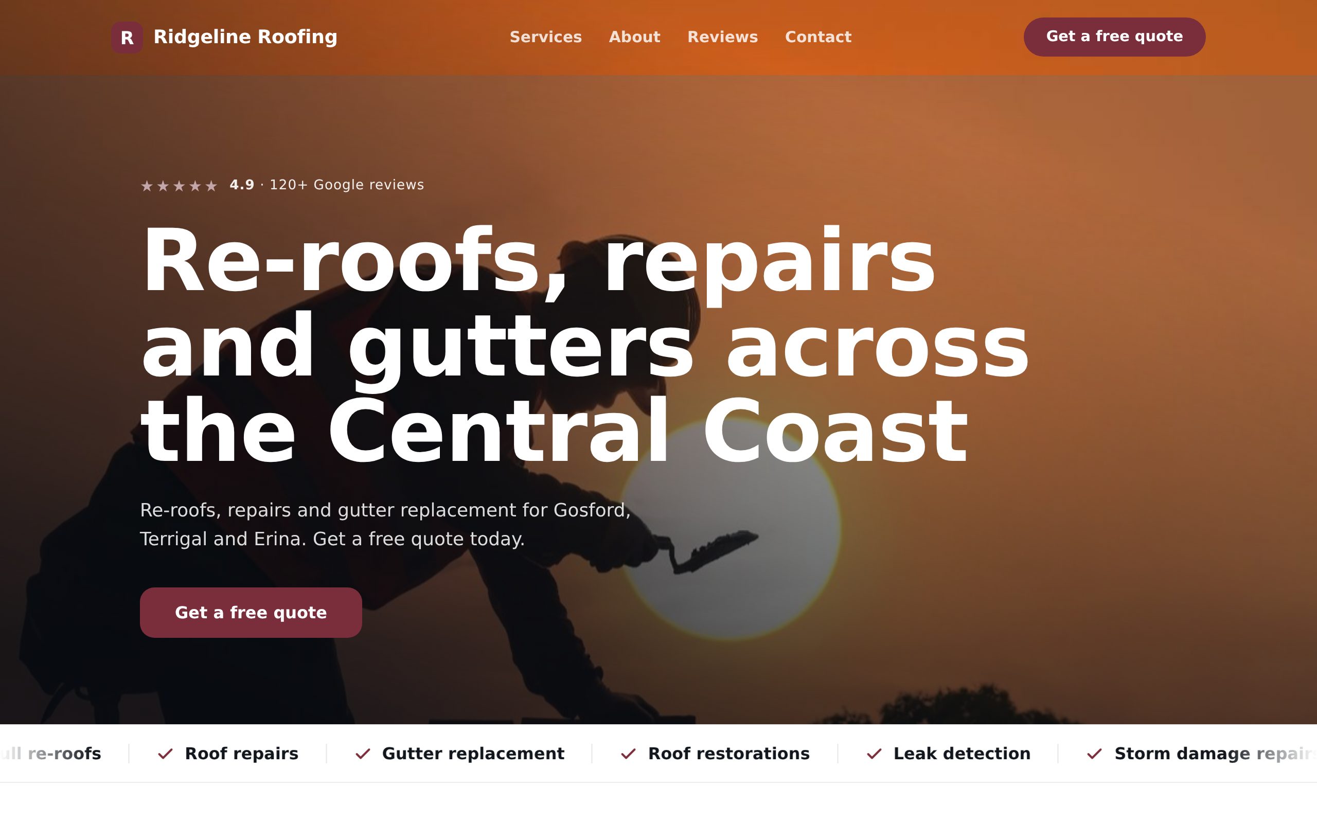 Ridgeline Roofing - a site built with BookingSprint