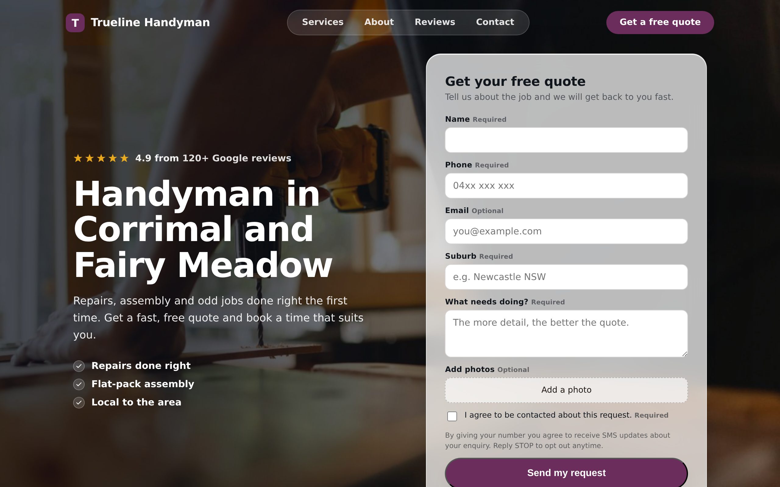 Trueline Handyman - a site built with BookingSprint